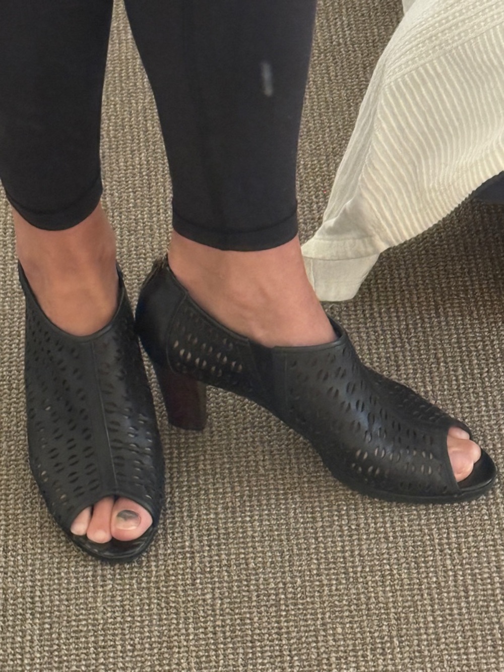 Bella Vita Black Perforated Peep-Toe Block Heel